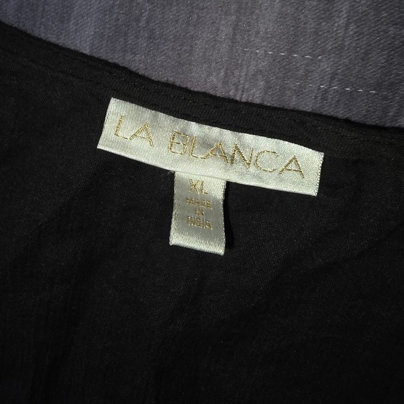 La Blanca Black Crochet Lace Trim V Neck Beach Cover Up Tunic Dress XL - Picture 6 of 11